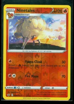 Pokemon TCG Ninetales 023/202 Sword & Shield Base Set Rare Reverse Holo NM - Image 1