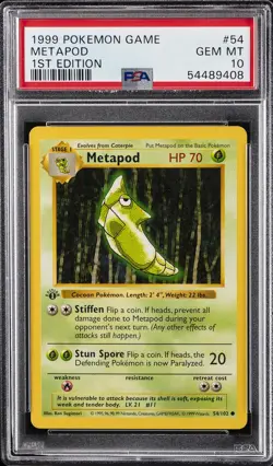 1999 POKEMON BASE SET 1ST EDITION #54 METAPOD PSA 10 - Image 1