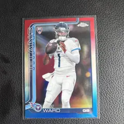 2025 Cam Ward Topps Chrome Red White Blue RC Rookie #314 Tennessee Titans Card - Image 1