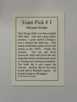 Michael Jordan Chicago Bulls 1995 Investor's Journal GOLD Team Pick #1 - Image 2