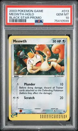 PSA 10 Pokemon Card Meowth 013 Black Star Promo 2003 GEM MINT Vintage Rare Holo - Image 1