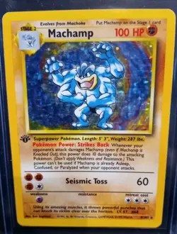 Pokemon TGC 1st Edition Shadowless Machamp 008/102 Vintage Base Set Holo - Image 1