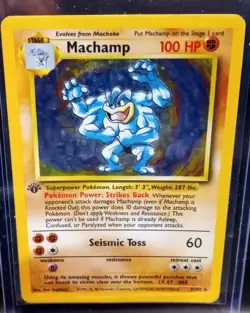 Pokemon TGC 1st Edition Shadowless Machamp 008/102 Vintage Base Set Holo - Image 3