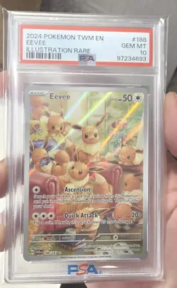2024 POKEMON TWM EN-TWILIGHT MASQUERADE ILLUSTRATION RARE #188 EEVEE PSA 10 - Image 1