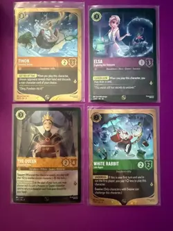 Lorcana Promo Lot: Timon, Elsa, The Queen, and White Rabbit NM/Holo Foil - Image 1