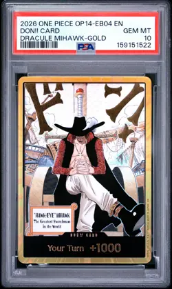 2026 One Piece Op14 The Azure Sea's Seven Don!! Card Dracule Mihawk Gold PSA 10 - Image 1
