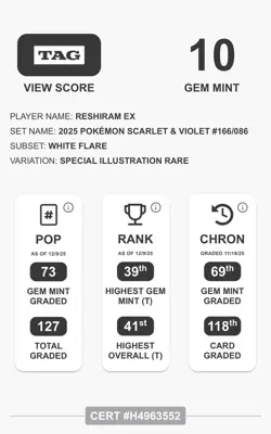 Pokemon Graded TAG Gem Mint 10 Lot-Reshiram ex & Zekrom ex 166/086 SAR English - Image 2