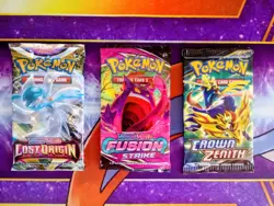 Pokemon TCG: Sealed Booster's Lost Origin Fusion Strike Crown Zenith x3 - Image 1