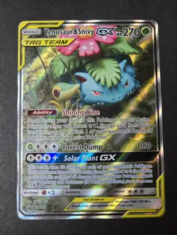 2019 Pokemon Black Star Promo Venusaur & Snivy GX SM229 Tag Team Holo - Image 1