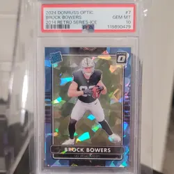 2024 Panini Donruss Optic 2014 Retro Series Brock Bowers #7 Ice Prizm /15 PSA 10 - Image 1