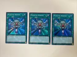 Yugioh Monster Reborn x 3 - 1st Edition Super Rare LP - Free Holo Card - B - Image 1