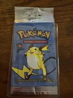 Vintage 1999 Pokemon TCG Base Set 2 Raichu Empty Booster Pack Wrapper - KD - Image 1