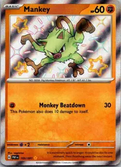Mankey 169/091 Shiny Rare Paldean Fates Pokemon Holo Near Mint - Image 1