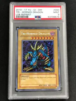 Yugioh 2010 Tri Horned Dragon LOB-000 Secret Rare PSA 9 Mint - Image 1