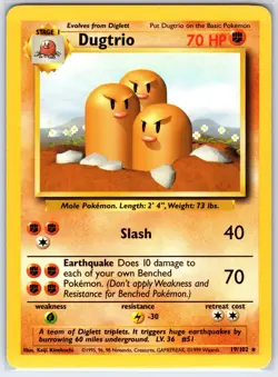 Dugtrio 19/102 Rare Base Set Unlimited Pokemon Lightly Played - Image 1