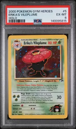 Erika's Vileplume Holo #5 2000 Pokemon Gym Heroes PSA 6 - Image 1