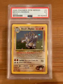 Pokemon TCG Gym Heroes Unlimited Brock's Rhydon 2/132 Holo PSA 5 EX - Image 1