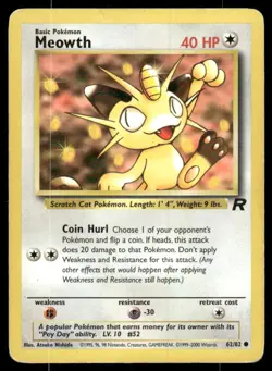Meowth 62/82 Common Team Rocket Pokemon 1st Edition Near Mint - Image 1