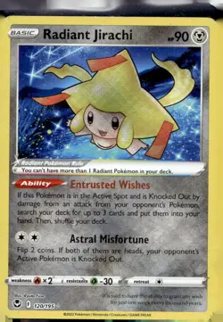 Radiant Jirachi 120/195 Radiant Rare Silver Tempest Pokemon Holo Lightly Played - Image 1