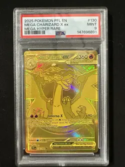 2025 Pokemon PFL En Mega Hyper Rare #130 Mega Charizard X ex PSA 9 MINT - Image 1