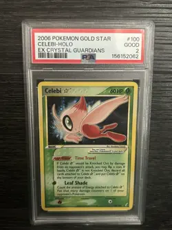 2006 Pokemon Gold Star EX Crystal Guardians #100 Celebi Holo w/ Swirl PSA 2 - Image 1