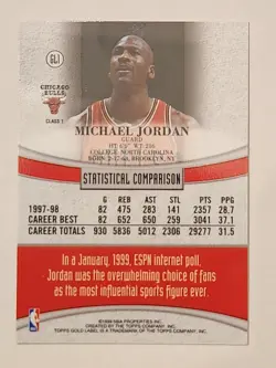 Michael Jordan #GL1 98/99 Topps Gold Label Chicago Bulls Basketball - Image 2