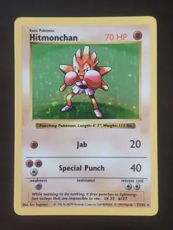 Pokemon Hitmonchan 7/102 Base Set Unlimited Holo Rare Shadowless - Image 1