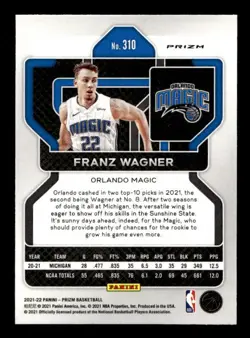 2021-22 Panini Prizm Franz Wagner SSP RC Red and Gold Wave #310 Orlando Magic - Image 2