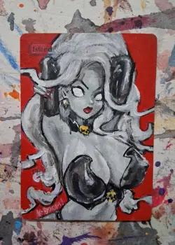 Altered Mtg Hand Painted Latex Bikini Island Girl Lady Death One Of A Kind Anime - Image 1