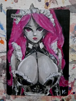 Altered Mtg Hand Painted Latex Maid Anime Girl One Of A Kind Swamp Girl - Image 1
