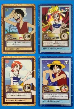 Carddass Hyper Battle LUFFY & NAMI First Stage LOT: C01 holo, C09, S02, S05 holo - Image 1