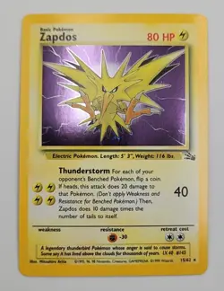 Pokemon TCG - Zapdos (15) Fossil Unlimited Holo Rare 15/62, LP+/NM - Image 1