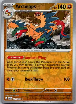 Archeops (Poke Ball Pattern) 051/086 Holo Rare White Flare Pokemon Near Mint - Image 1