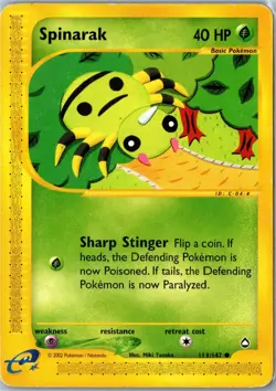 Pokemon Card - Spinarak Aquapolis 111/147 Common - Vintage HP - Image 1