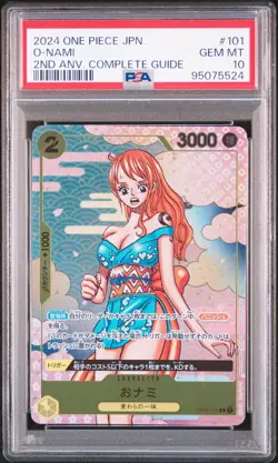 PSA 10 GEM MINT JAPANESE ONE PIECE 2024 O-NAMI OP06-101 2ND ANV. COMPLETE GUIDE - Image 1