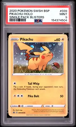 Pikachu SWSH039 PSA 9 Sword & Shield Black Star Promos Cosmos Pokemon Card - Image 1