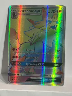 Pokemon TCG Lycanroc GX Rainbow Secret Rare Card Burning Shadows 155/147 - Image 1