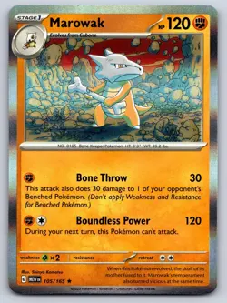MAROWAK 105/165 RARE 151 POKEMON HOLO NM - Image 1