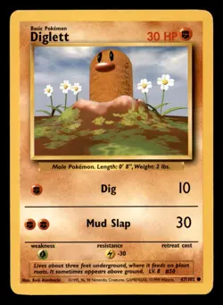 Diglett 47/102 Common Base Set Unlimited Pokemon Lightly Played - Image 1