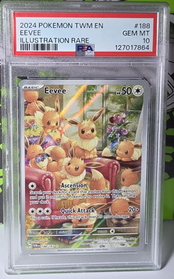 2024 POKEMON TWM EN-TWILIGHT MASQUERADE ILLUSTRATION RARE #188 EEVEE PSA 10 - Image 4