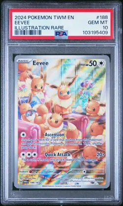 2024 POKEMON TWM EN-TWILIGHT MASQUERADE ILLUSTRATION RARE #188 EEVEE PSA 10 - Image 1