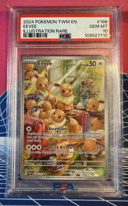 2024 POKEMON TWM EN-TWILIGHT MASQUERADE ILLUSTRATION RARE #188 EEVEE PSA 10 - Image 1