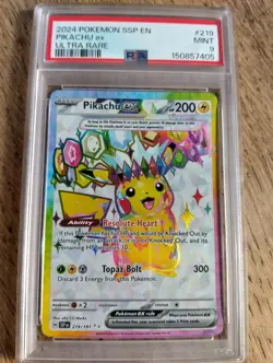 Pokemon TCG Pikachu ex 219/191 Surging Sparks Ultra Rare Holo EN PSA 9 - Image 1
