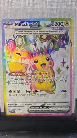 Pokemon Pikachu ex 219/191 Sv08 Surging Sparks Ultra Rare Holo NM+ & Pika EX 057 - Image 1