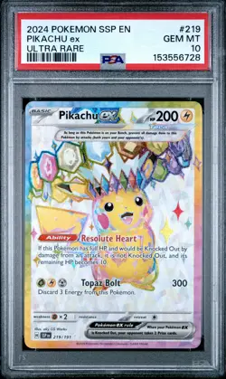 Pikachu EX 219/191 Ultra Rare Ssp En Surging Sparks Pokemon PSA 10 - Image 1