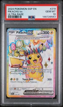 Pokemon Pikachu ex 219/191 Sv08 Surging Sparks Ultra Rare Holo English PSA 10 - Image 1