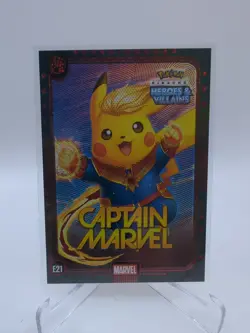 Captain Marvel Red Foil Pokemon Pikachu Heroes And Villains Card No. E21 - Image 1