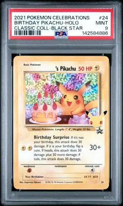 Birthday Pikachu Holo 24 Celebrations Classic Collection Pokemon PSA 9 - Image 1