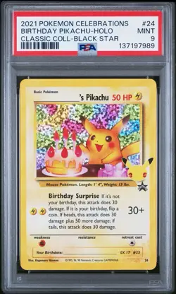 Pokemon Celebrations Classic Collection Birthday Pikachu Holo Promo #24 PSA 9 - Image 1