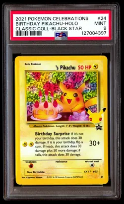 PSA 9 Birthday Pikachu Holo 24 Celebrations Classic Collection Pokemon - Image 1